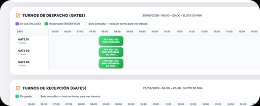 Turnos de despacho y recepción en gates